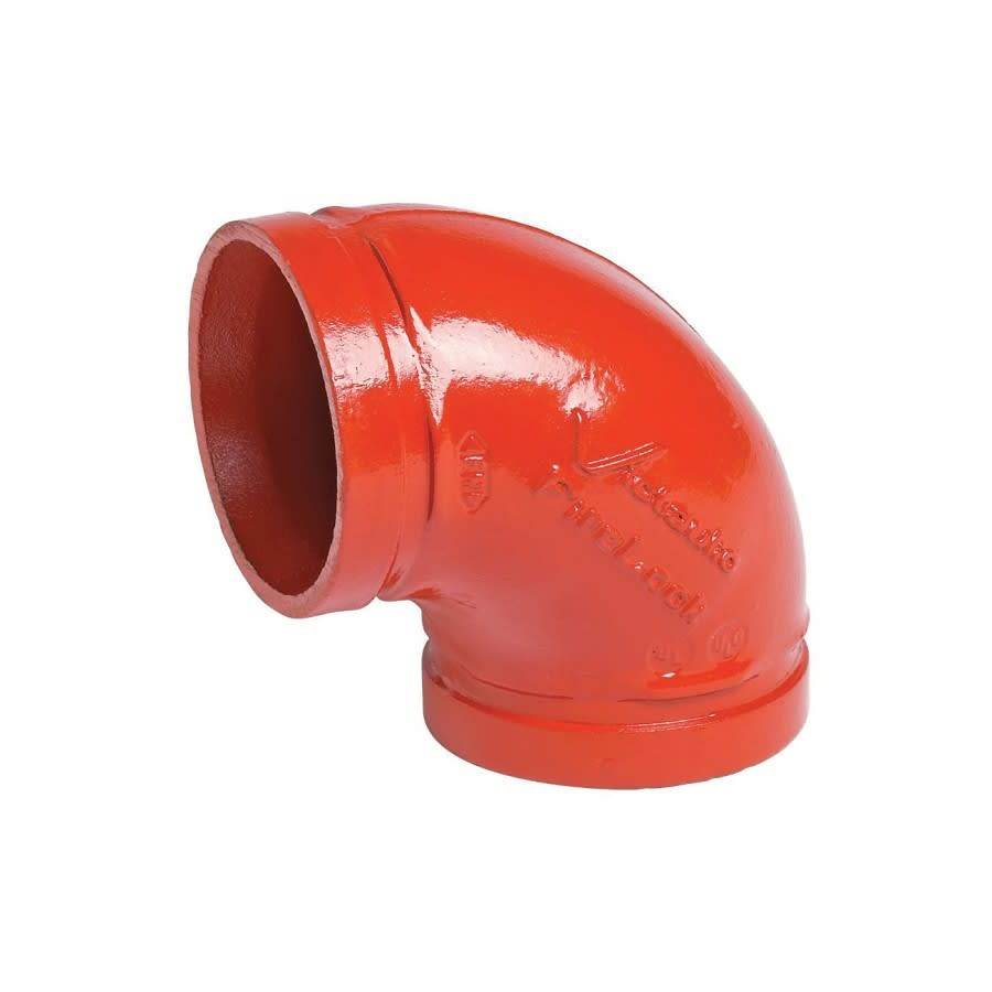 Short Radius 90 deg Elbow, 4 in, Groove, Ductile Iron, Enamel Painted