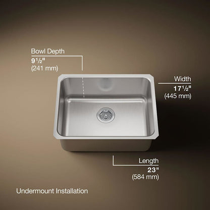 Undertone 23" Single Basin Under-Mount 18-Gauge Stainless Steel Kitchen Sink with SilentShield