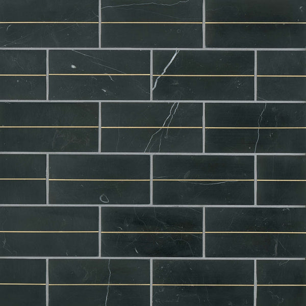 Ferrara Nero 3x6 Decorative Tile W-Brass Honed