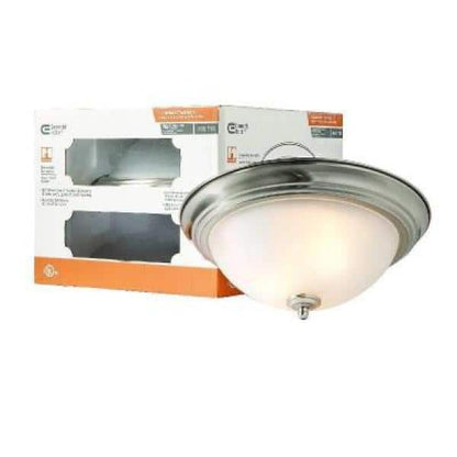 13 in. 2-Light Brushed Nickel Flush Mount with Frosted Glass Shade (2-Pack)