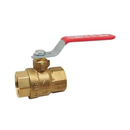 2-Piece Ball Valve, 1-1/4 in, FNPT, Full Port, Plated Brass Ball, Brass