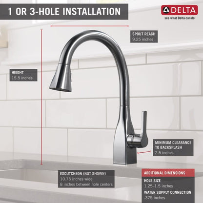 Mateo 1.8 GPM Single Hole Kitchen Faucet with Diamond Seal and Touch-Clean Technology