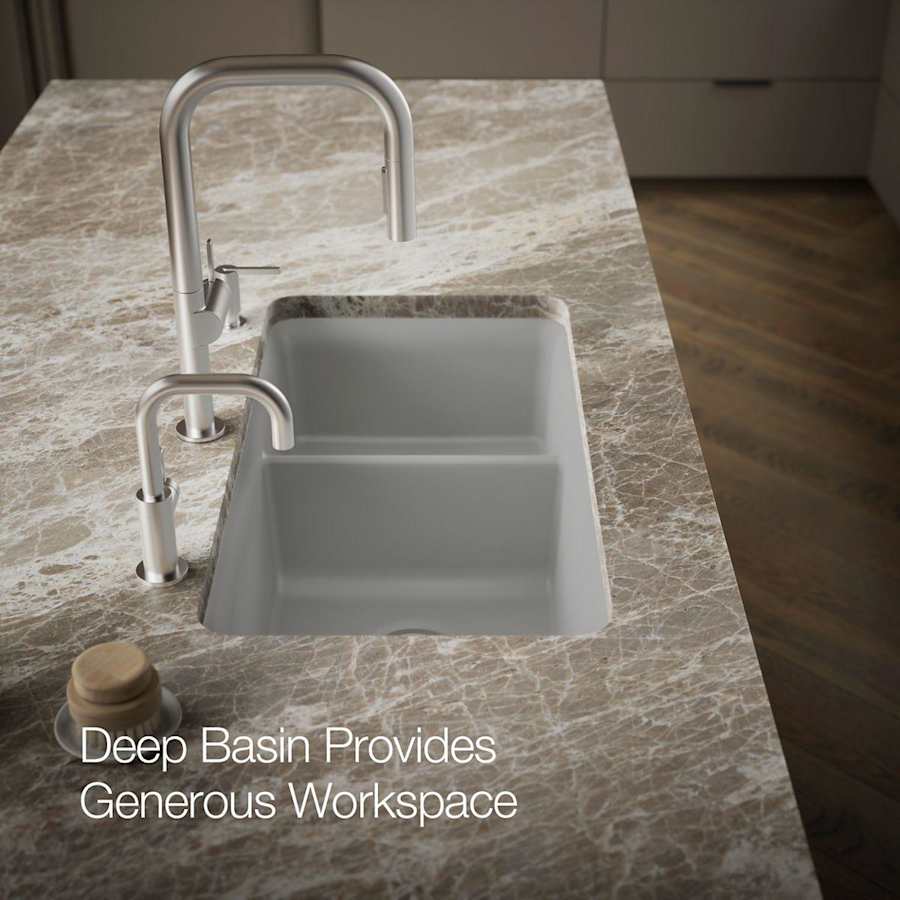 Cairn Slim Divide 33-1/2" Undermount Double Bowl Neoroc Granite Composite Kitchen Sink with Large Bowl Sink Rack