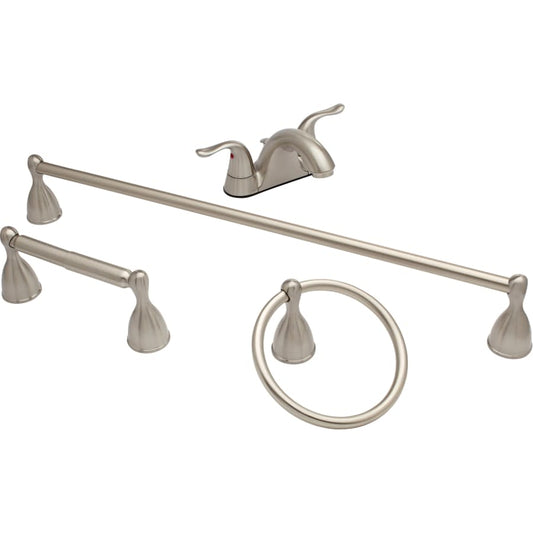 4 Piece Bathroom Faucet Package with 24" Single Towel Bar, Towel Ring and Toilet Paper Holder