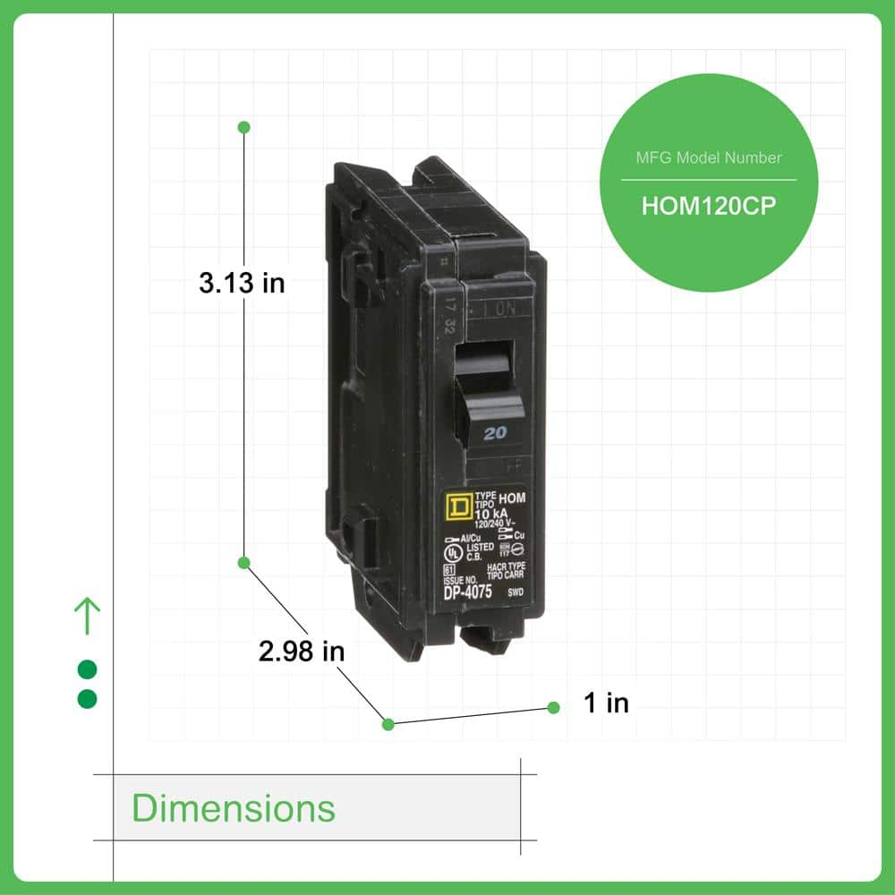 Homeline 20 Amp Single-Pole Circuit Breaker(HOM120CP)