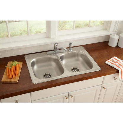 Glacier Bay Drop-In Stainless Steel 33 in. 4-Hole Double Bowl Kitchen Sink