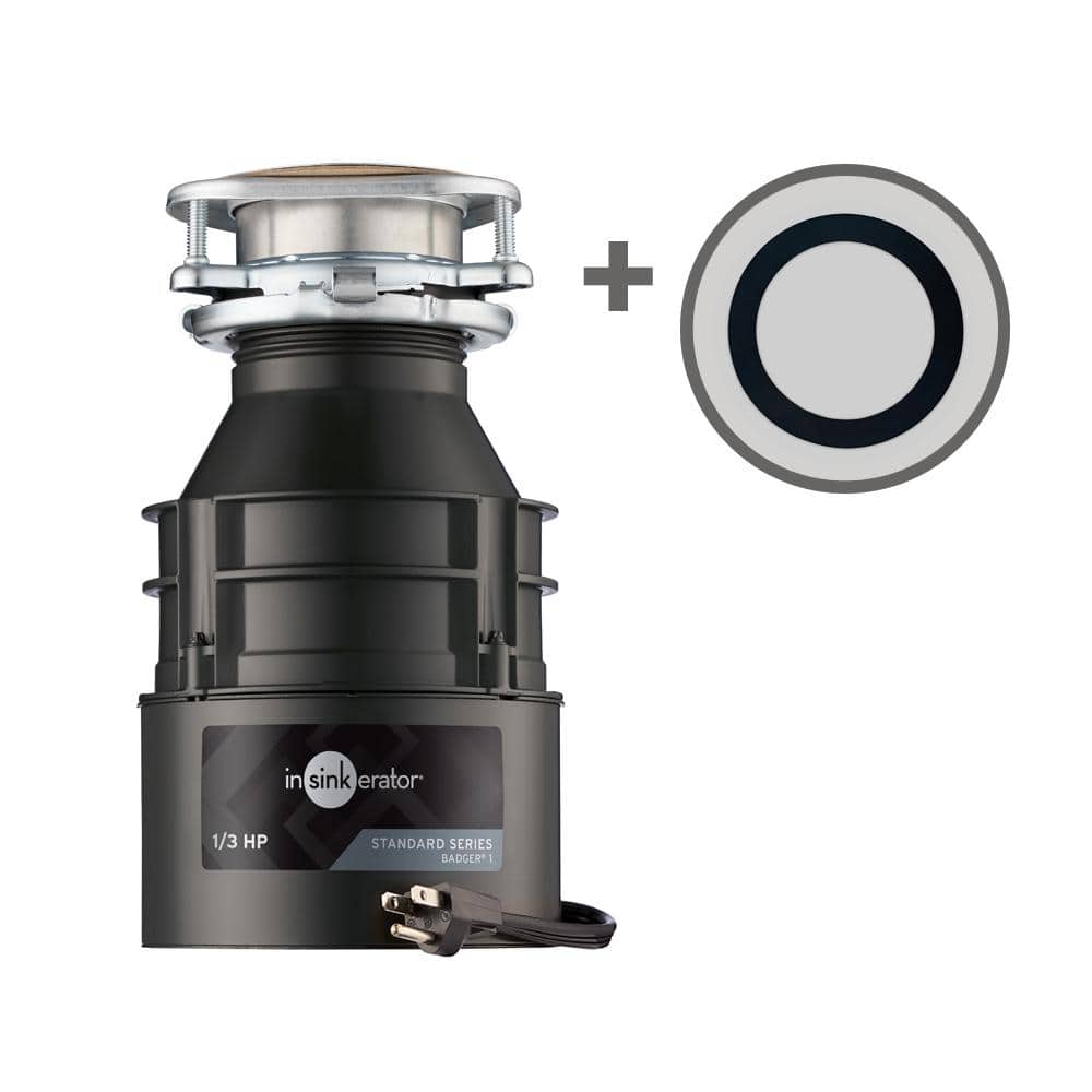 Badger 1 W/C 1/3 HP Continuous Feed Kitchen Garbage Disposal with Power Cord & Putty-Free Sink Seal