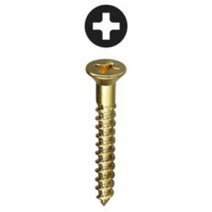 Wood Screw, #10, 2 in L, Phillips Drive, Brass