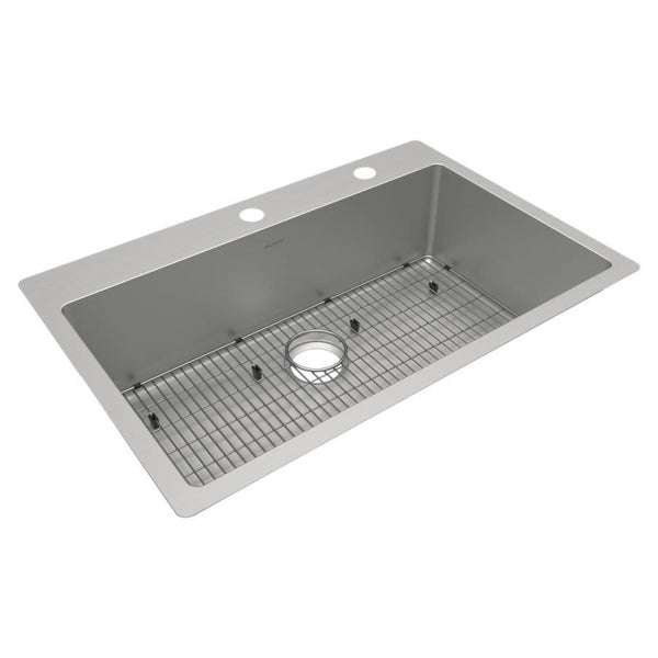 Crosstown® Single Bowl Kitchen Sink, Top/Under Mount, 33 x 22 in, 9 in Bowl Depth, 2-Hole, 18 ga Polished Satin Steel, Stainless