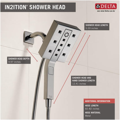 Universal Showering Rectangular 2.5 GPM Multi Function 2-in-1 In2ition Shower Head and Hand Shower with H2Okinetic and MagnaTite Technology