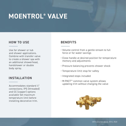 Single Handle Moentrol Pressure Balanced with Volume Control Valve Trim Only from the Kingsley Collection (Less Valve)