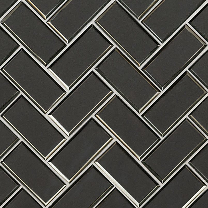 Metallic Gray Bevel Herringbone 8mm