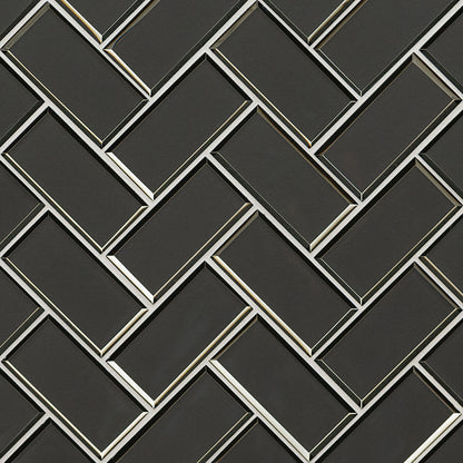 Metallic Gray Bevel Herringbone 8mm