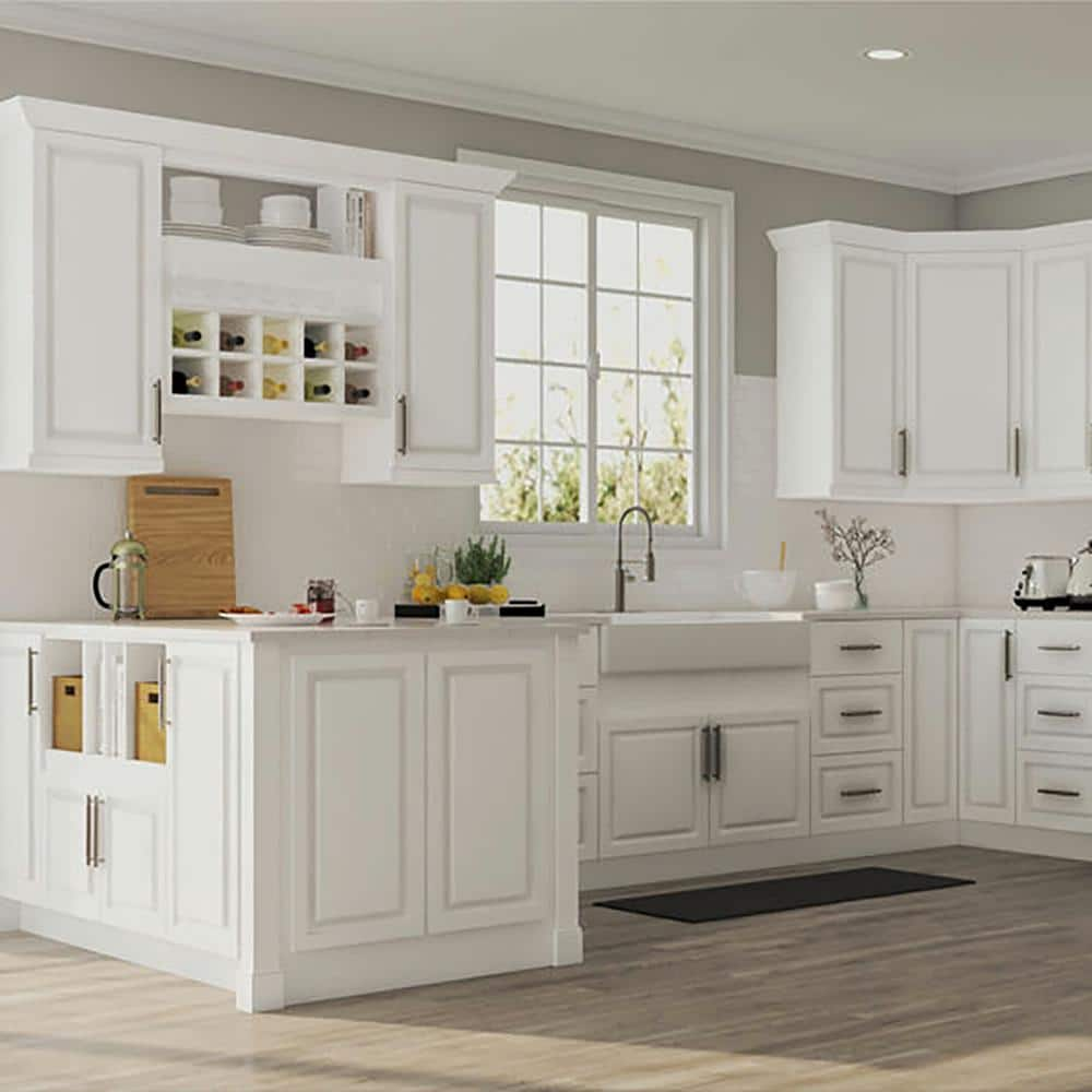 Hampton 36 in. W x 24 in. D x 34.5 in. H Assembled Sink Base Kitchen Cabinet in Satin White