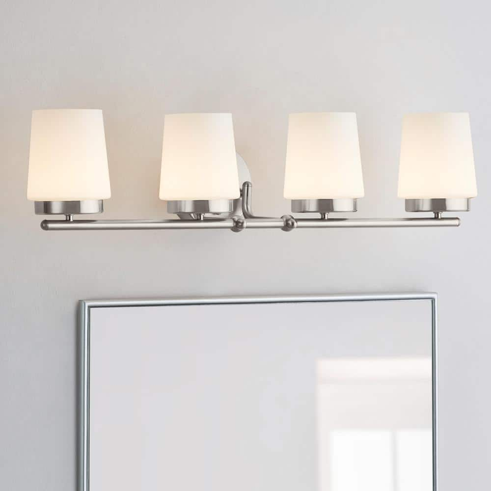 Jackson Park 28 in. 4-Light Brushed Nickel Integrated LED Bathroom Vanity Light Bar with Frosted Glass