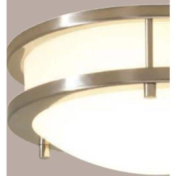 Hampton Bay Flaxmere 12 in. Brushed Nickel Dimmable LED Integrated Flush Mount with Frosted White Glass Shade