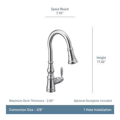 Weymouth 1.5 GPM Single Hole Pull Down Kitchen Faucet with Duralast Cartridge and Reflex, PowerBoost, and Duralock Technologies