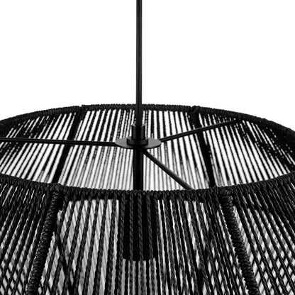 Terra 1-Light Matte Black Chandelier with Natural Twine Shade and Designer Black Cloth Hanging Cord