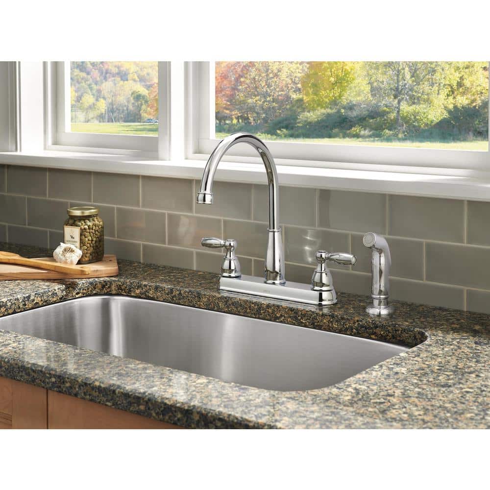 Foundations 2-Handle Standard Kitchen Faucet with Side Sprayer in Chrome
