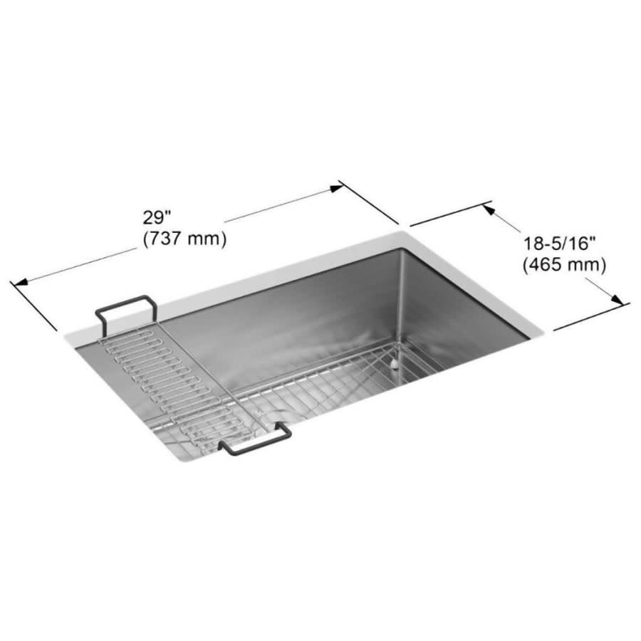 Strive 29" Single Basin Undermount 16-Gauge Stainless Steel Kitchen Sink with SilentShield with Basin Rack and Utility Shelf