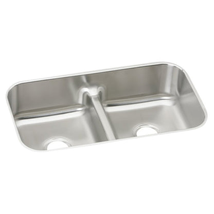 Lustertone™ Classic Double Bowl Kitchen Sink, Under Mount, 32-1/2 x 18-1/8 in, 8 in Bowl Depth, 18 ga Lustrous Satin Steel, Stainless