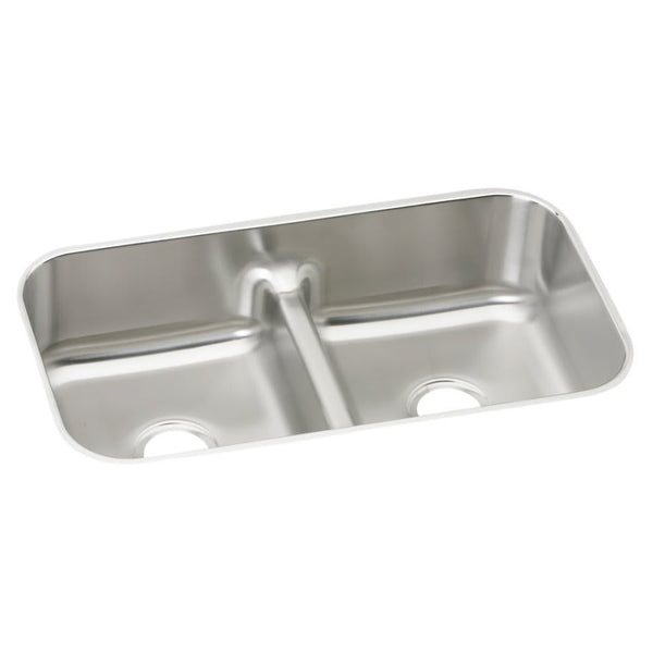 Lustertone™ Classic Double Bowl Kitchen Sink, Under Mount, 32-1/2 x 18-1/8 in, 8 in Bowl Depth, 18 ga Lustrous Satin Steel, Stainless