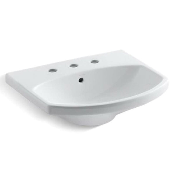 Cimarron® Wall/Pedestal Mount Lavatory Sink, 22-3/4 x 18-7/8 x 7-11/16 in, Vitreous China, White