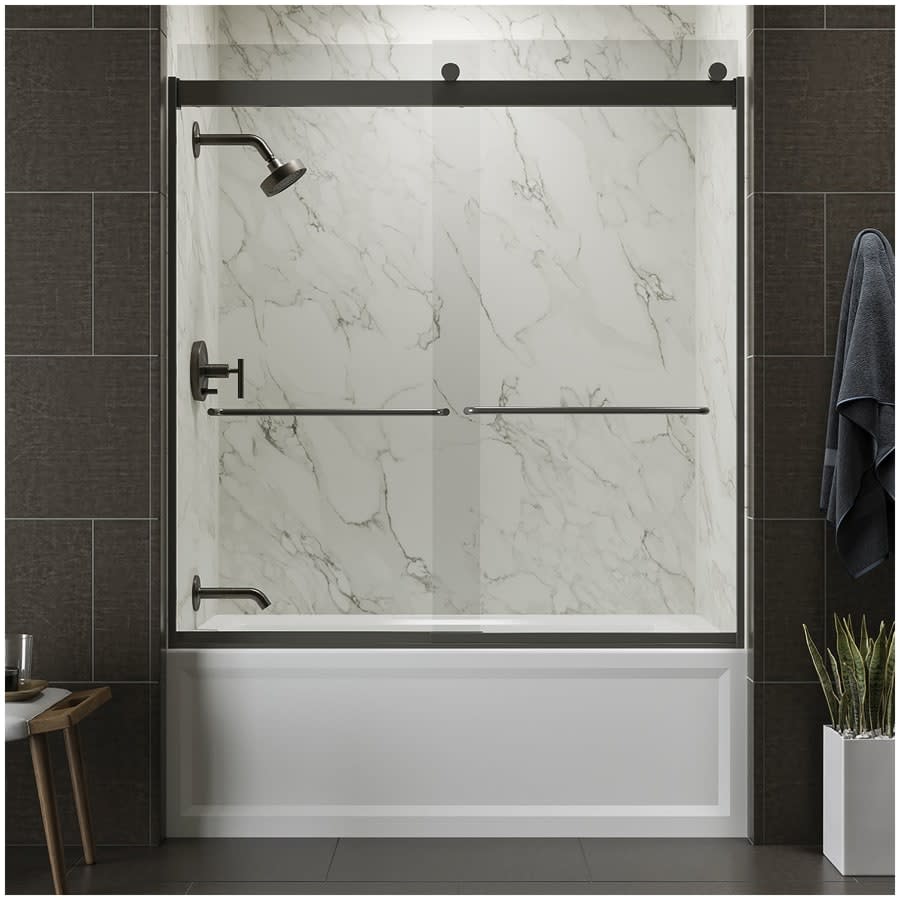 Levity 59-3/4" High x 59-5/8" Wide Sliding Frameless Tub Door with Clear Glass