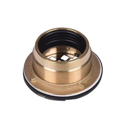 2 in Brass No-Caulk Shower Drain with Round Stainless Steel Strainer