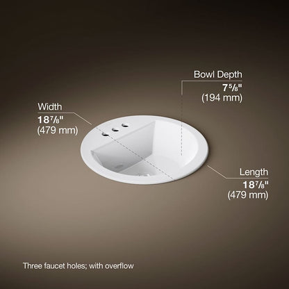 Bryant 18-7/8" Circular Vitreous China Drop In Bathroom Sink with Overflow and 3 Faucet Holes at 4" Centers