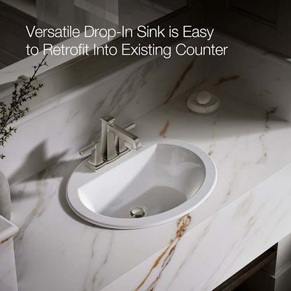 Bryant 20-1/8" Oval Vitreous China Drop In Bathroom Sink with Overflow and 3 Faucet Holes at 4" Centers