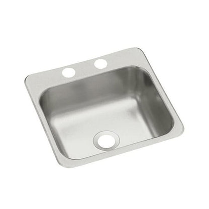 Single Bowl Bar Sink, Top Mount, ADA, 15 x 15 in, 5-9/16 in Bowl Depth, 2-Hole, 20 ga Luster Steel, Stainless