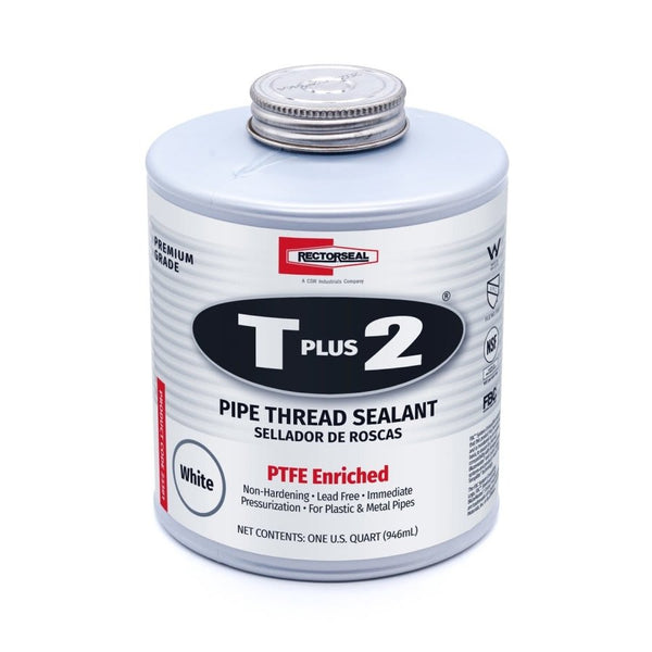 T Plus 2® Pipe Thread Sealant With PTFE, 1 qt Can, Paste, White