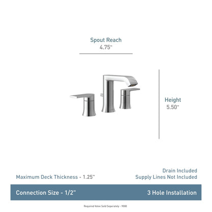 Genta LX 1.2 GPM Widespread Bathroom Faucet with Pop-Up Drain Trim - Less Valve