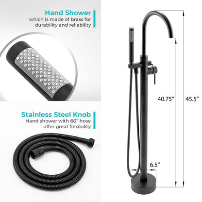 1-Handle Freestanding Floor Mount Tub Faucet Bathtub Filler with Hand Shower in Matte Black