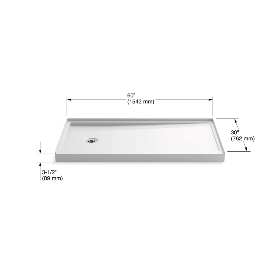 Rely 60" x 30" Rectangular Shower Base with Single Threshold and Left Drain