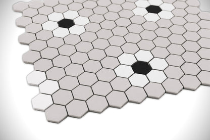 Flower White and Grey with Black Dot