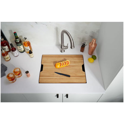 Prolific 23" Undermount Single Basin Stainless Steel Kitchen Sink with Basin Rack, Colander, and Cutting Board