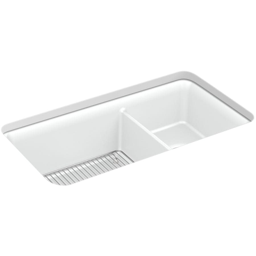 Cairn Slim Divide 33-1/2" Undermount Double Bowl Neoroc Granite Composite Kitchen Sink with Large Bowl Sink Rack