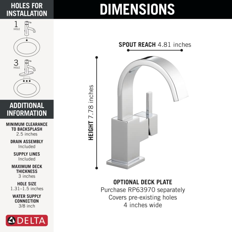 Vero Single Hole Bathroom Faucet with Pop-Up Drain Assembly