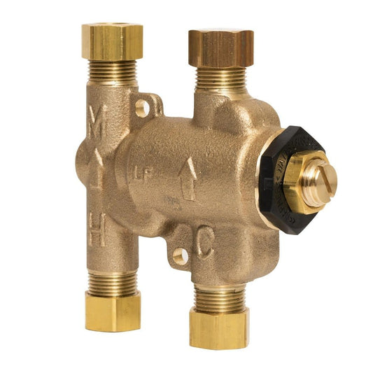 Under Sink Guardian® USG, Thermostatic Mixing Valve, 3/8 in, Compression, 150 psi, 0.25 gpm, Brass Body