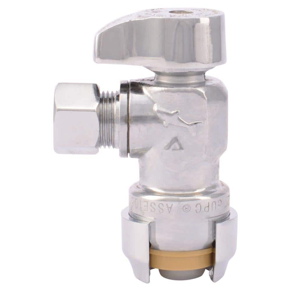 SharkBite 1/2 in. Push-to-Connect x 3/8 in. O.D. Compression Chrome-Plated Brass Quarter-Turn Angle Stop Valve