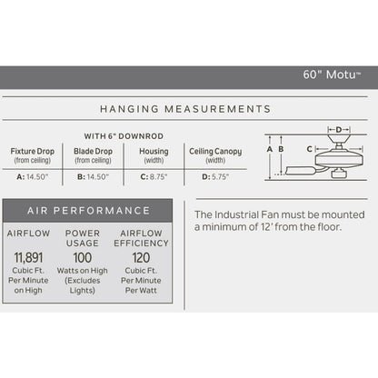 60" Motu Indoor Ceiling Fan with Blades, Downrod and Wall Control