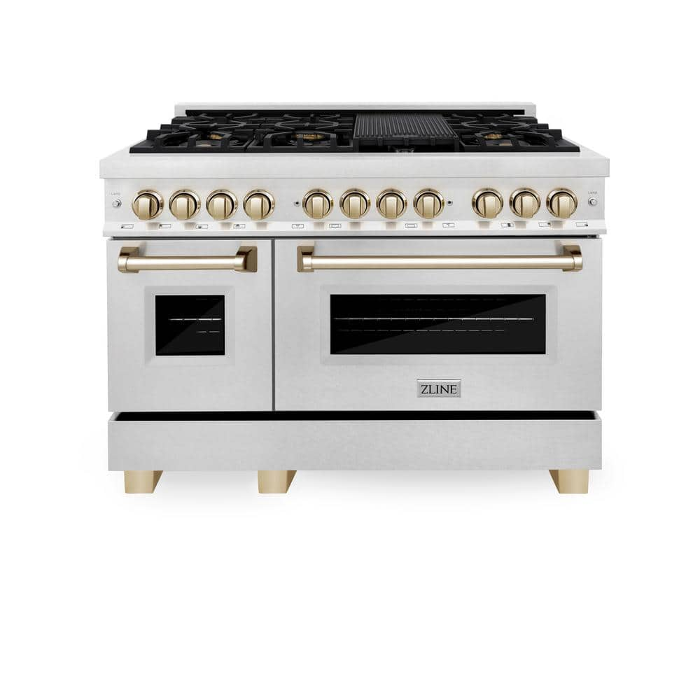 48"W 6.0 Dual Fuel Range Stainless Steel W Gold