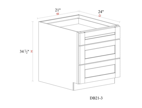 Drawer Base Cabinet - 21"W x 34- 1/2"H x 24"D - 3DRW