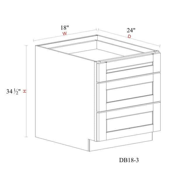 Drawer Base Cabinet - 18"W x 34- 1/2"H x 24"D - 3DRW