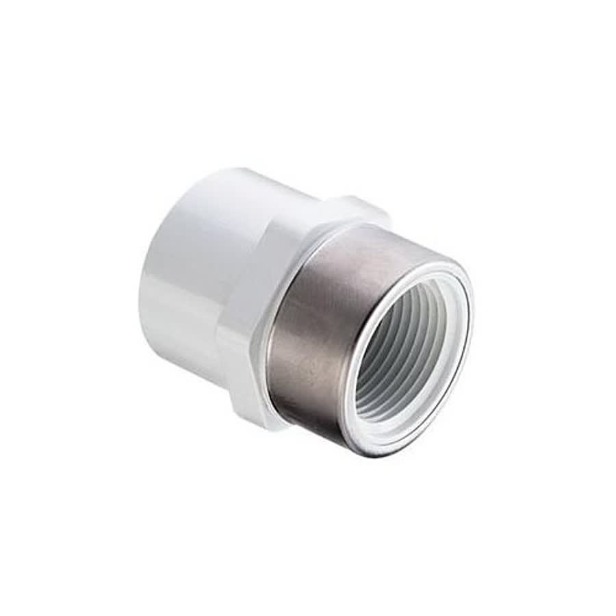 Female Adapter, 1-1/2 in, Socket x Stainless Steel Reinforced FNPT, SCH 40/STD, PVC