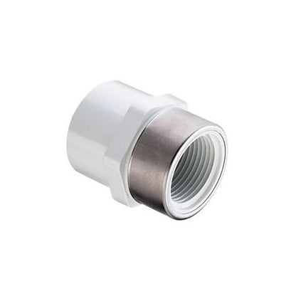Female Adapter, 1-1/2 in, Socket x Stainless Steel Reinforced FNPT, SCH 40/STD, PVC