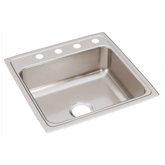 Lustertone™ Classic Single Bowl Kitchen Sink, Top Mount, 22 x 22 in, 7-1/2 in Bowl Depth, 4-Hole, 18 ga Lustrous Satin Steel, Stainless