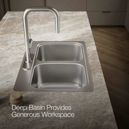 Verse 33" Double Basin Drop In Stainless Steel Kitchen Sink With Three Faucet Holes